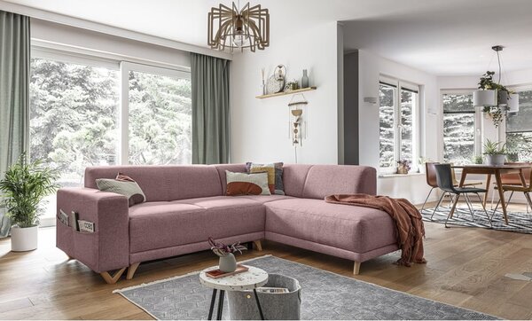 Ružová rozkladacia/s úložným priestorom rohová pohovka (pravý roh/do L) Classy Sophie – Miuform