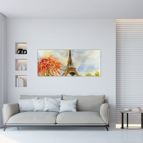 Maľovaný obraz Eiffelovej veže (120x50 cm)