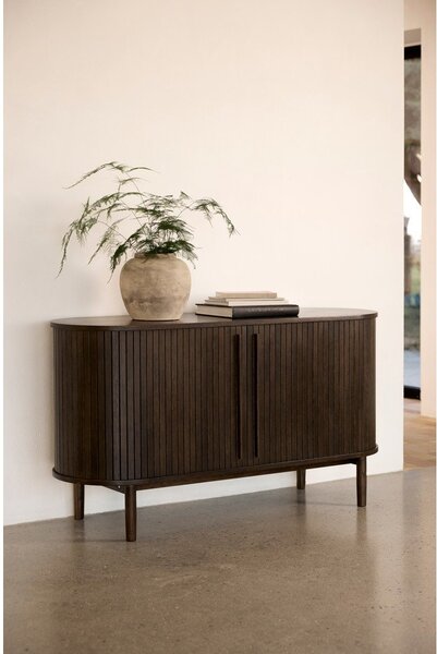 Hnedá komoda v dekore duba s posuvnými dverami 140x76x45 cm Meta – Unique Furniture