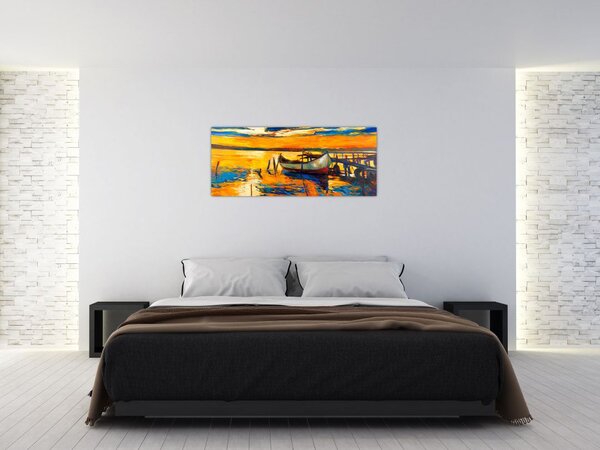 Obraz - Loďka pri západe slnka (120x50 cm)