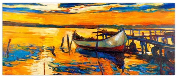 Obraz - Loďka pri západe slnka (120x50 cm)