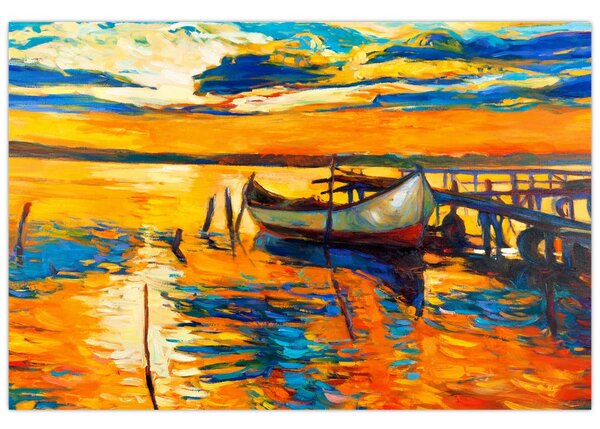 Obraz - Loďka pri západe slnka (90x60 cm)