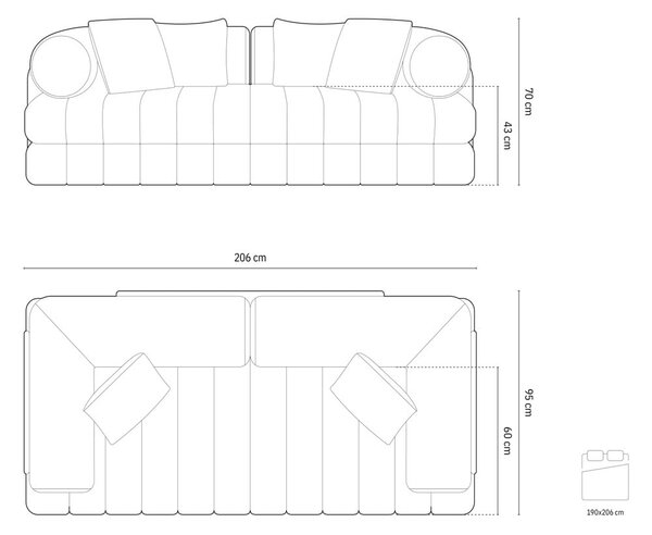 Terakotová zamatová rozkladacia pohovka 206 cm Kemi – Cosmopolitan Design