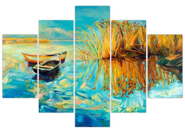 Obraz - Jazero s loďkami (150x105 cm)