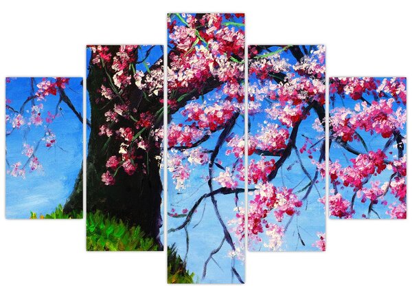 Obraz maľované rozkvitnuté čerešne (150x105 cm)