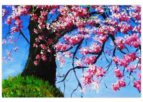 Obraz maľované rozkvitnuté čerešne (90x60 cm)
