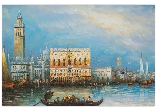 Obraz - Gondola prechádzajúca Benátkami, olejomaľba (90x60 cm)