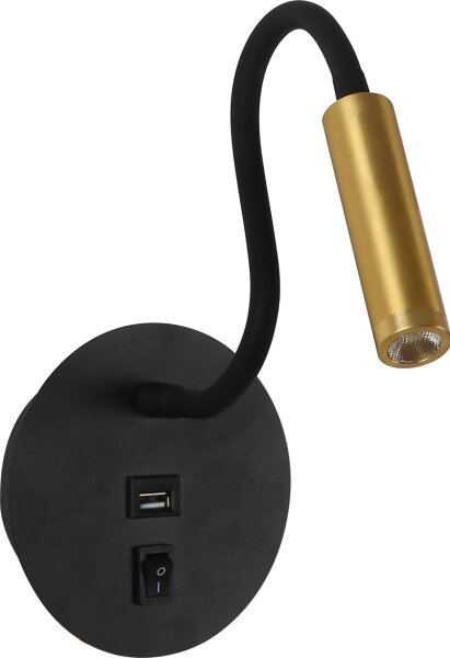 Brilagi -LED Flexibilná nástenná lampa s USB portom MAYA LED/3W/230V čierna/zlatá