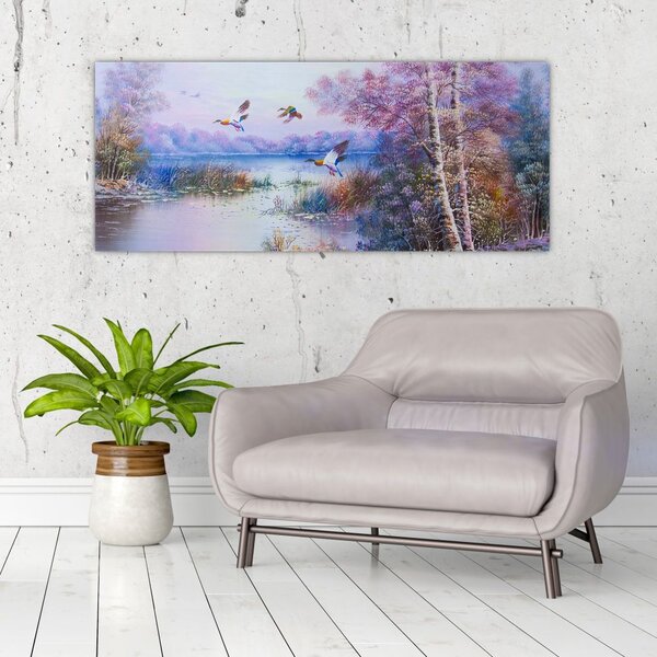 Obraz - Prichádza jeseň, olejomaľba (120x50 cm)