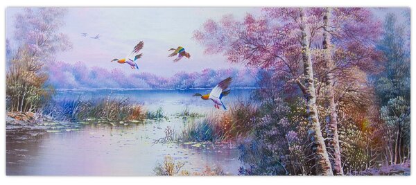 Obraz - Prichádza jeseň, olejomaľba (120x50 cm)