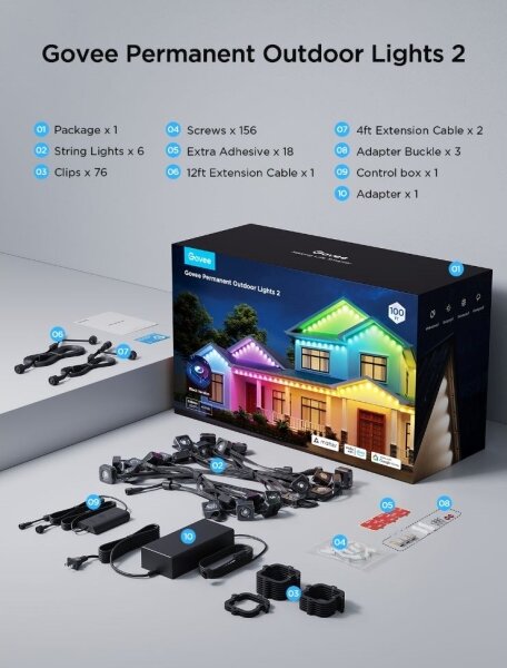 Govee - LED RGBIC svetelná reťaz 30 m Wi-Fi Matter IP67