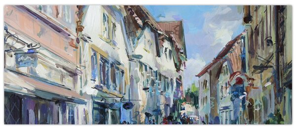 Obraz - Ulička starého mesta, akrylová maľba (120x50 cm)
