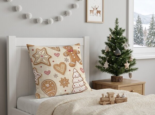 Bavlnená obliečka na vankúš GINGERBREAD JOY 45x45 cm, béžová