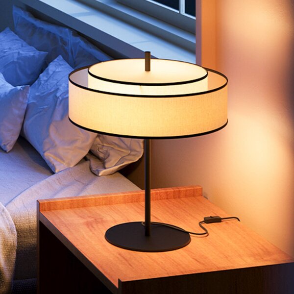 Maytoni Stojacia lampa Bergamo, biela/čierna, textil, výška 39 cm, E14, Biela / opálová, Obývacia izba / jedáleň, Textil / látka / hodváb, Škandinávsky, Stojacie svietidlo