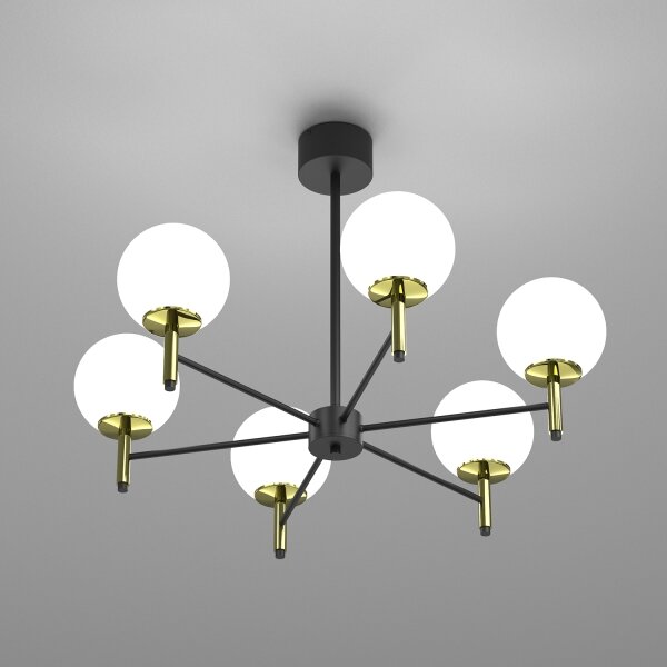 Luster na tyči AWINION 6xE27/15W/230V biela/zlatá/čierna