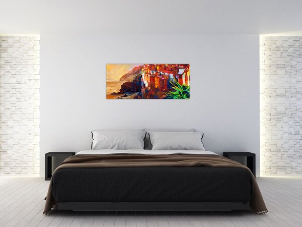 Obraz - Dedina na pobreží Cinque Terre, Talianska riviéra, moderný impresionizmus (120x50 cm)