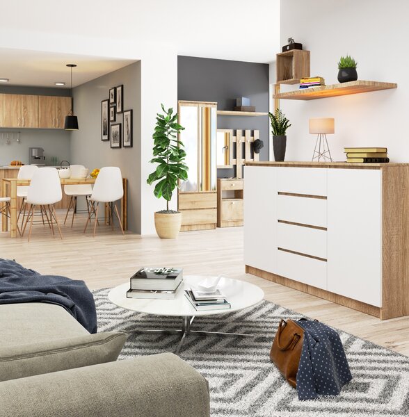 Ak furniture Komoda Tove K 160 cm dub sonoma/biela