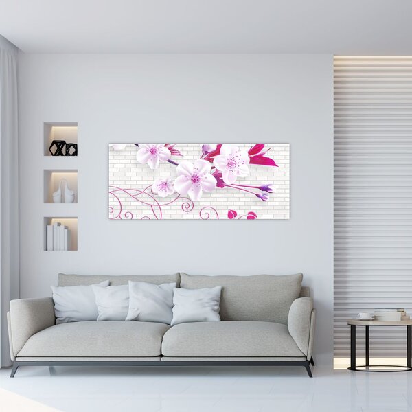 Obraz vetvičky s kvetmi (120x50 cm)