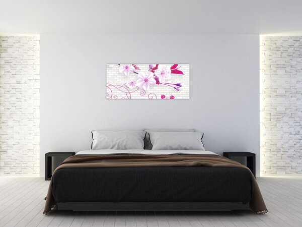 Obraz vetvičky s kvetmi (120x50 cm)