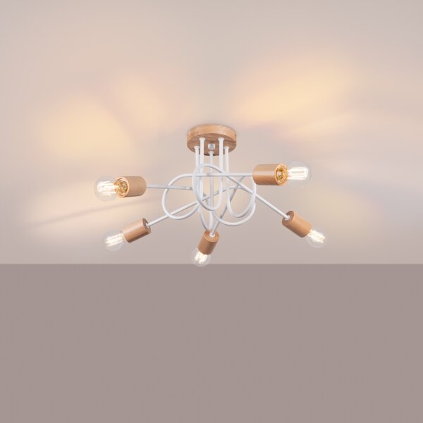 Sollux SL.1475 - Prisadený luster EMBER 5xE27/15W/230V biela/béžová/buk