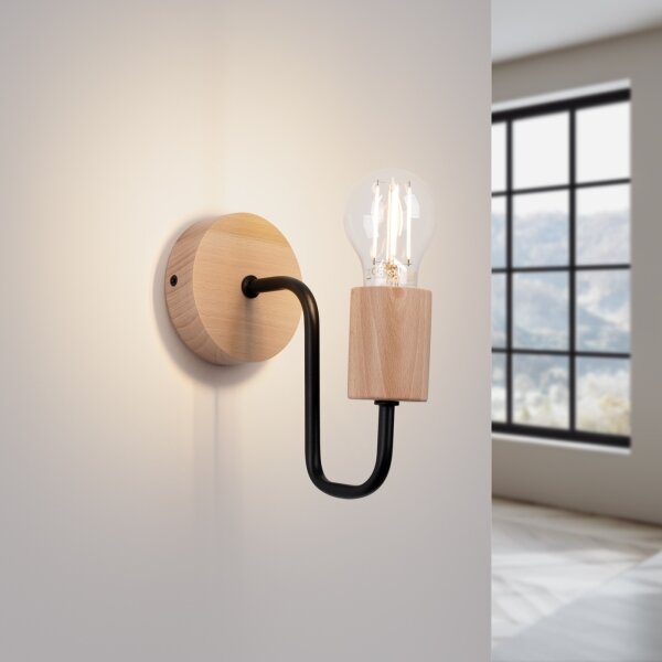 Sollux SL.1668 - Nástenná lampa TIMBO 1xE27/15W/230V čierna/béžová/buk