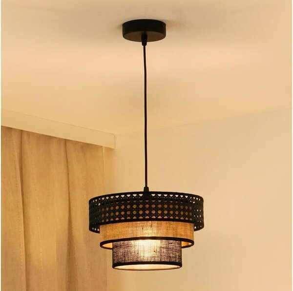 Brilagi - Luster na lanku DAKOTA LUNETA 1xE27/15W/230V pr. 25 cm čierna/ratan