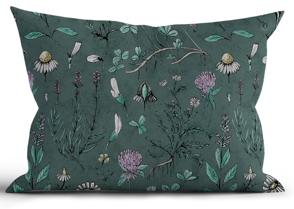 Bavlnená obliečka na vankúš Renforcé 40 × 60 cm - Herbár tmavo zelený