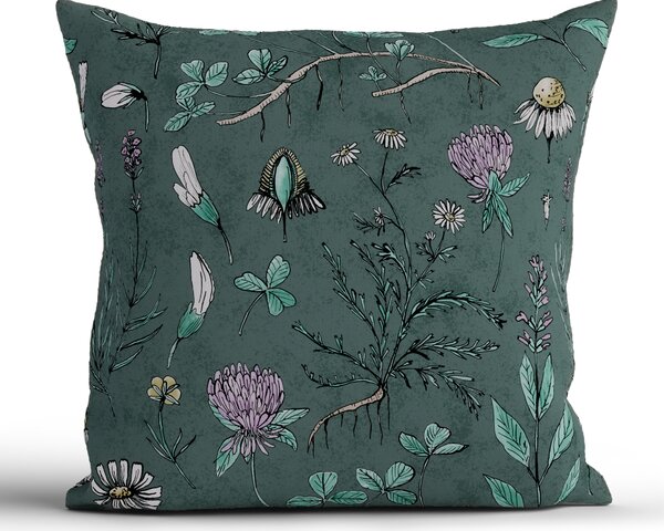 Bavlnená obliečka na vankúš Renforcé 40 × 40 cm - Herbár tmavo zelený