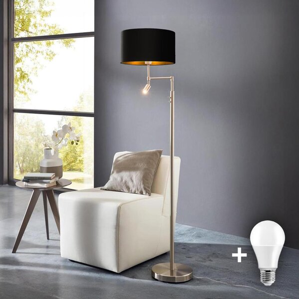 Eglo - LED stojacia lampa TUNJA 1xE27/60W/230V + LED/2,1W pr. 38 cm chróm/čierna
