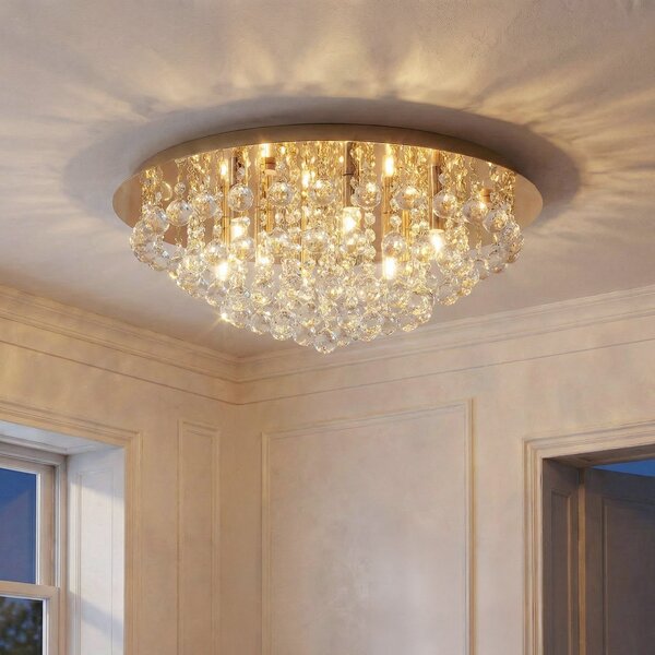 Stropné Lampa Lindby, Gillion, stmievateľné, Zlatá / Mosadz, Obývacia izba, Krištáľ, Moderný