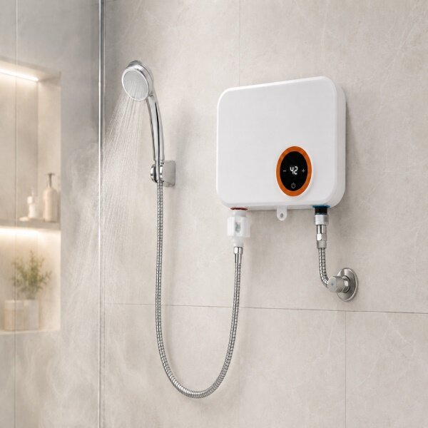 Prietokový ohrievač vody 3500 W so sprchou - biely