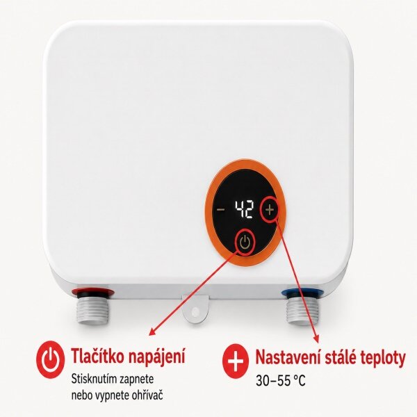 Prietokový ohrievač vody 3500 W so sprchou - biely