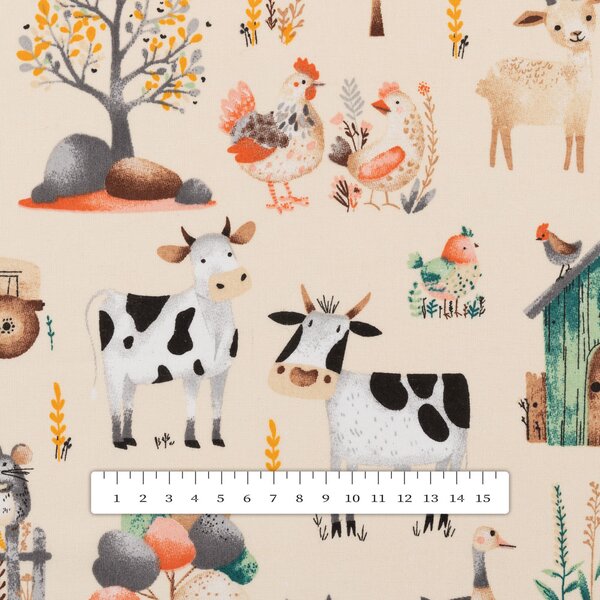 Biante Detský bavlnený okrúhly obrus Sandra SA-762 Zvieratká na farme na krémovom Ø 50 cm