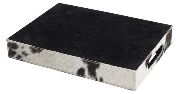 Sada 3ks servírovacie podnosy s hovädzou kožou čierna / biela - 46 * 36,5 * 5cm / 40,5 * 30,5 * 5cm / 33,5 * 24,5 * 5cm - Mars & More