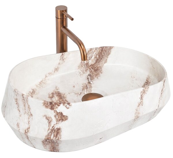 Rea Zoe Travo, umývadlo na dosku 590×380×170 mm, béžová / ecru imitácia kameňa matná, REA-U3540