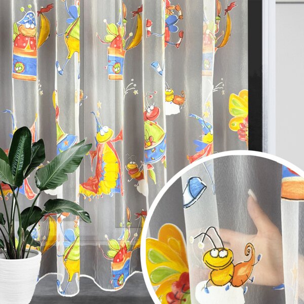 Detská voálová záclona s olovkom Chrobáčiky metráž Ervi 7709