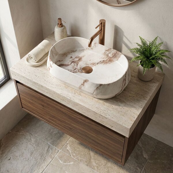 Rea Zoe Travo, umývadlo na dosku 590×380×170 mm, béžová / ecru imitácia kameňa matná, REA-U3540
