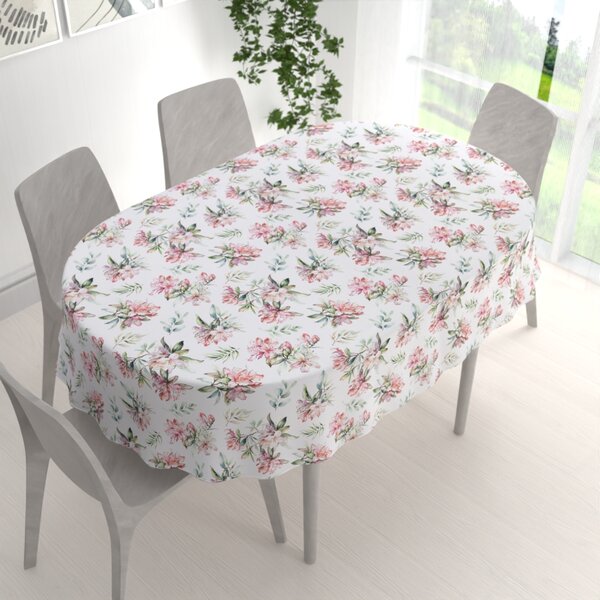 Biante Teflónový oválny obrus TF-134 Akvarelové kvety rododendrónu na bielom 50x100 cm