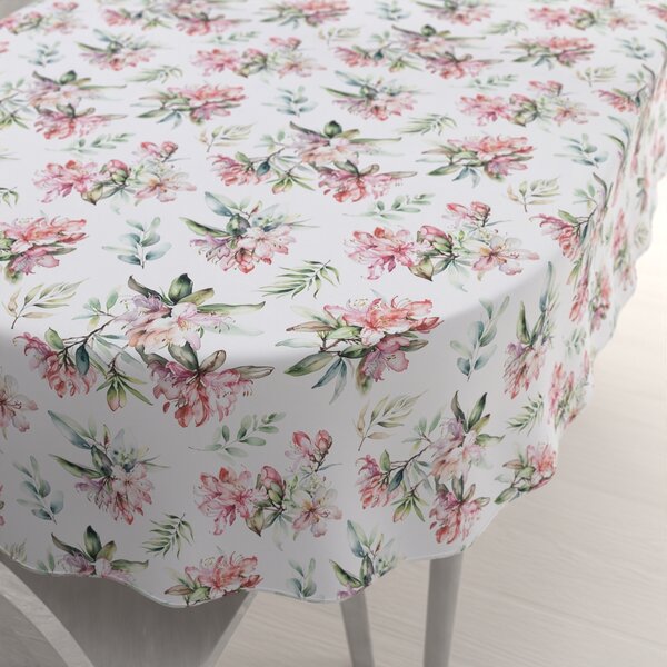Biante Teflónový oválny obrus TF-134 Akvarelové kvety rododendrónu na bielom 50x100 cm