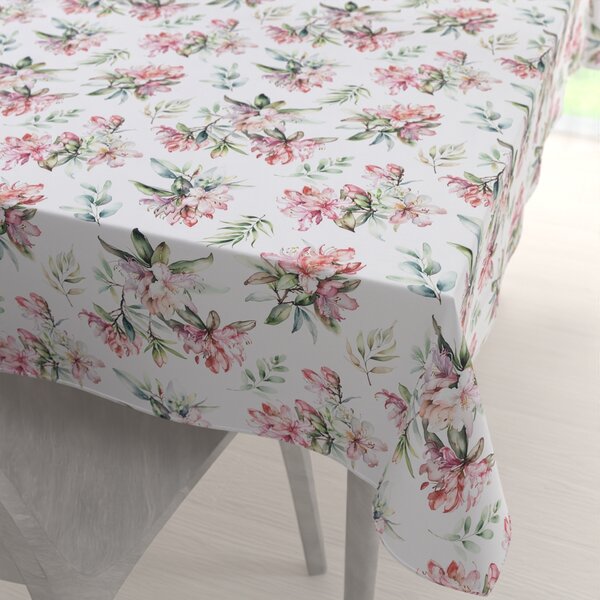 Biante Teflónový obdĺžnikový obrus TF-134 Akvarelové kvety rododendrónu na bielom 50x100 cm