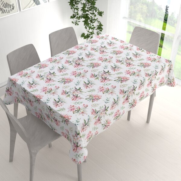 Biante Teflónový obdĺžnikový obrus TF-134 Akvarelové kvety rododendrónu na bielom 50x100 cm