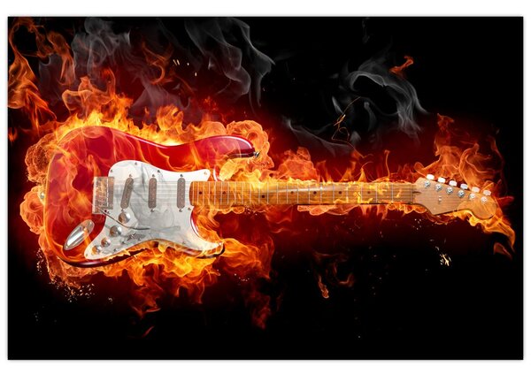 Obraz - Gitara v plameňoch (90x60 cm)