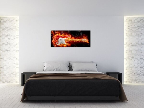 Obraz - Gitara v plameňoch (120x50 cm)
