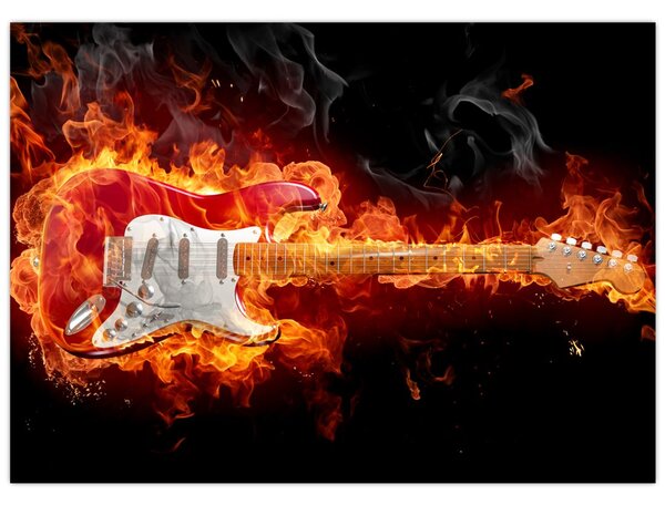 Obraz - Gitara v plameňoch (70x50 cm)