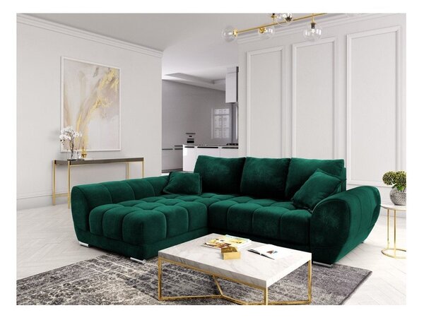 Tmavozelená rozkladacia rohová pohovka so zamatovým poťahom Windsor & Co Sofas Nuage, ľavý roh