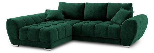 Tmavozelená rozkladacia rohová pohovka so zamatovým poťahom Windsor & Co Sofas Nuage, ľavý roh