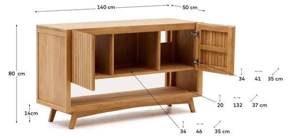 Nízka skrinka pod umývadlo z teakového dreva v prírodnej farbe 140x80 cm Kuveni – Kave Home