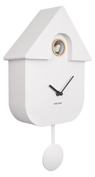 Biele nástenné kyvadlové hodiny Karlsson Modern Cuckoo, 21,5 x 41,5 cm