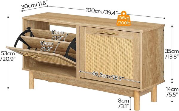 VASAGLE Botník s lavicou Venty 100 cm hnedý