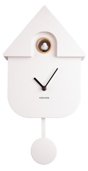 Biele nástenné kyvadlové hodiny Karlsson Modern Cuckoo, 21,5 x 41,5 cm